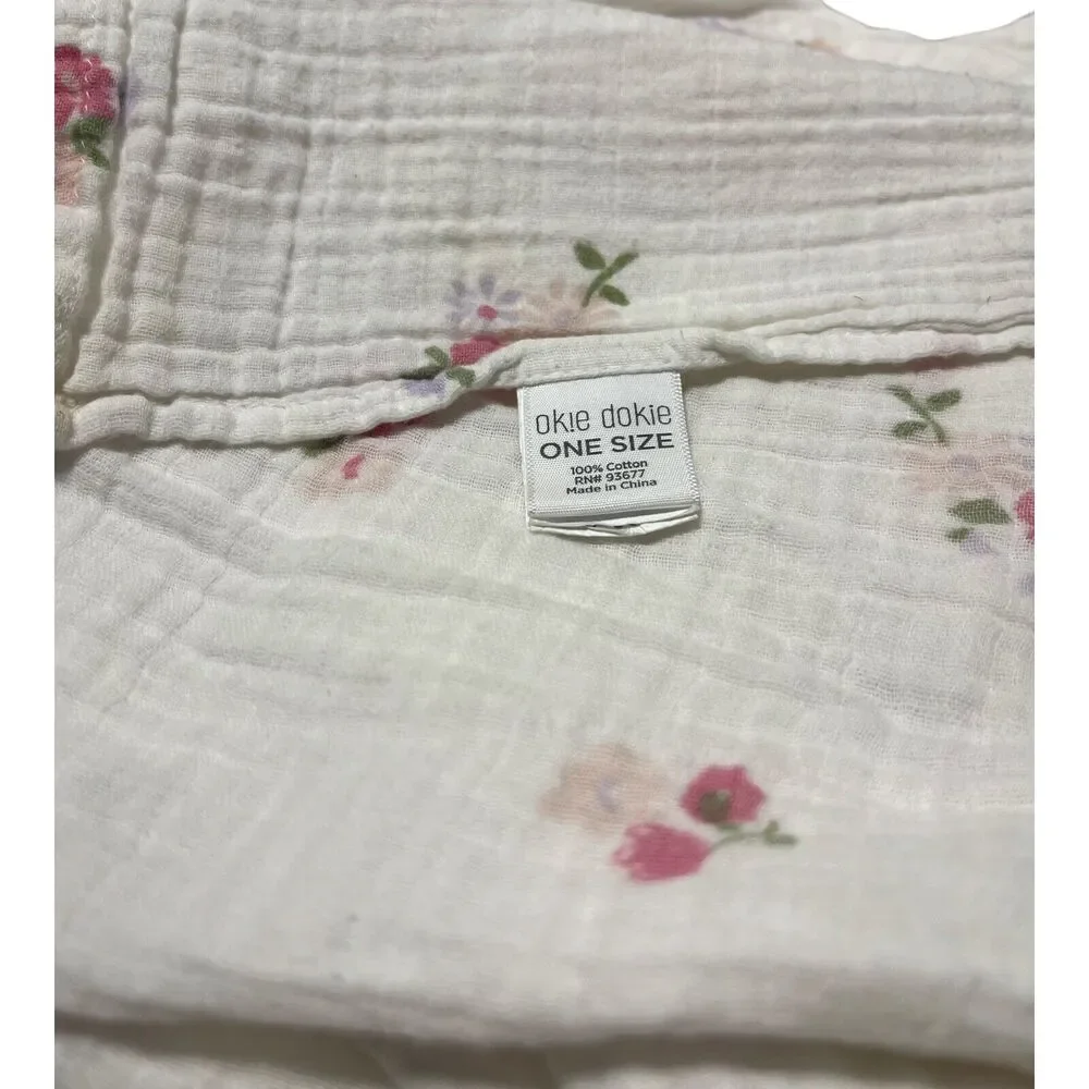Okie Dokie Floral Muslin Swaddle Baby Blanket Pink Purple Flowers 100% Cotton